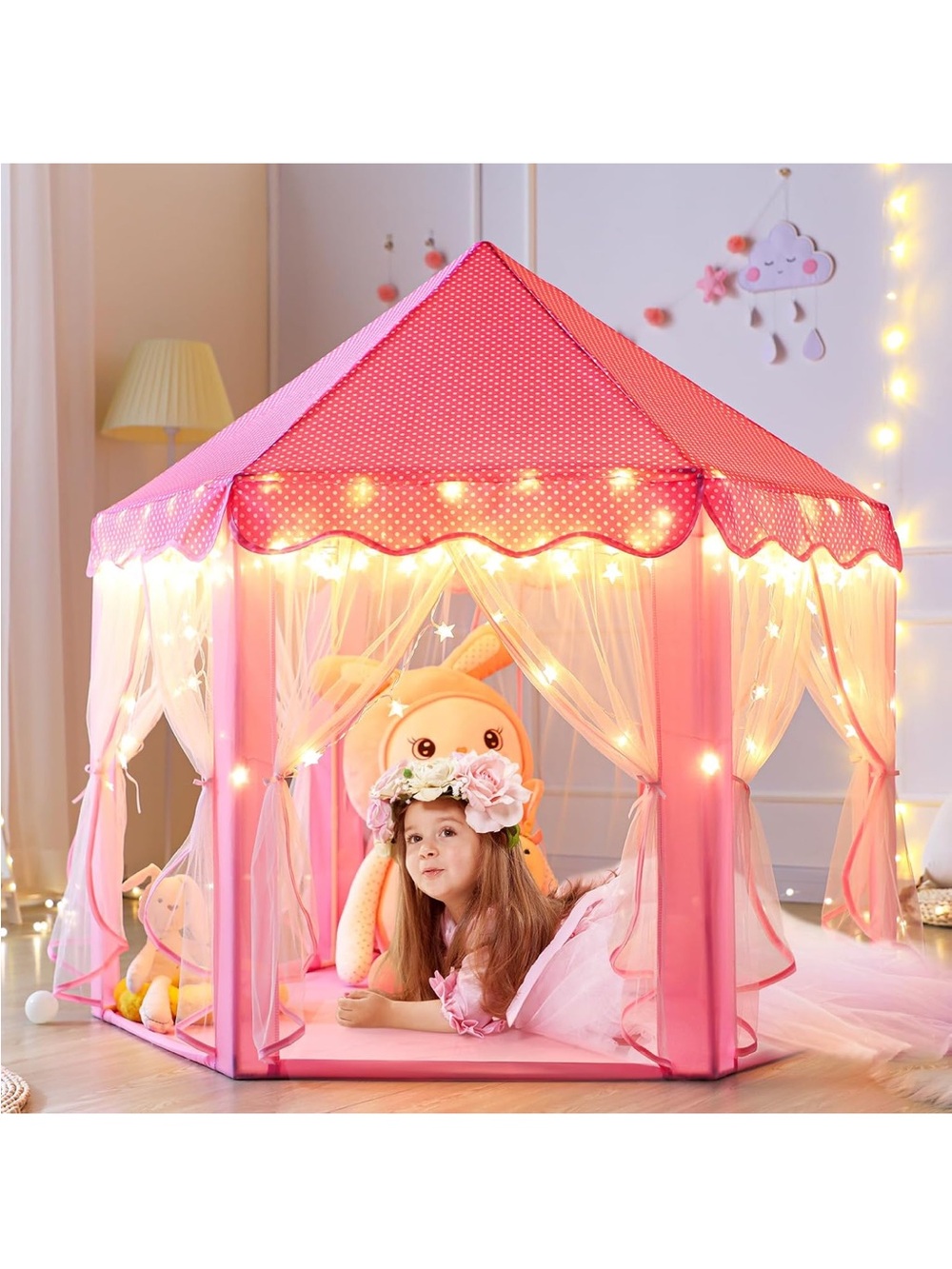 Pink Princess Play Tent Canopy for Kids - Fairy Castle Playhouse